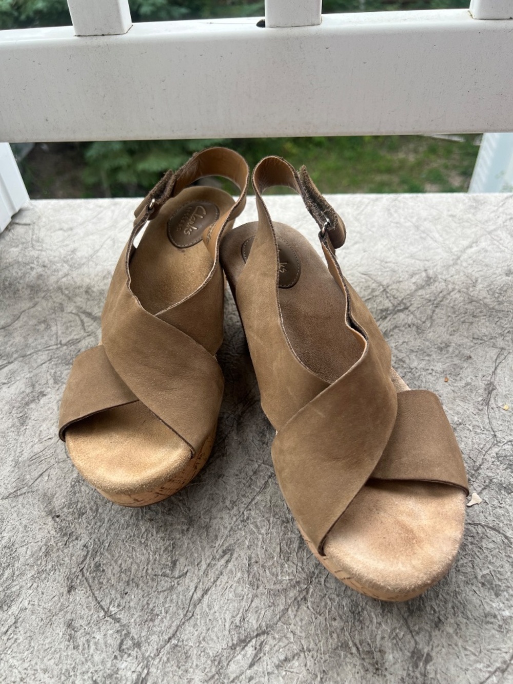 Clarks Artisan Tan Nubuck Slingback Cork Platform Wedge Sandals 9M